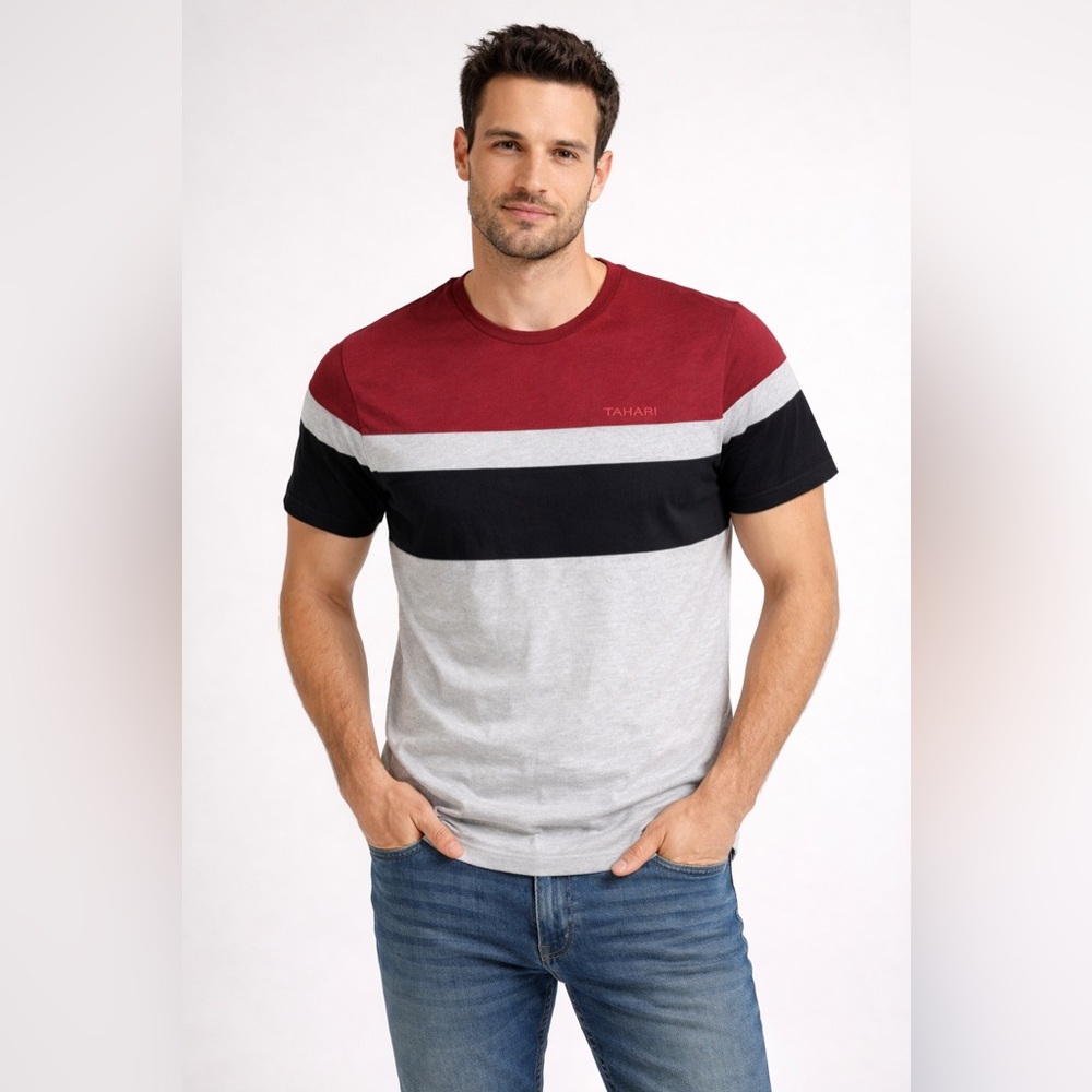 💙 TAHARI Men's Red, Black, and Gray Short Sleeve Tee